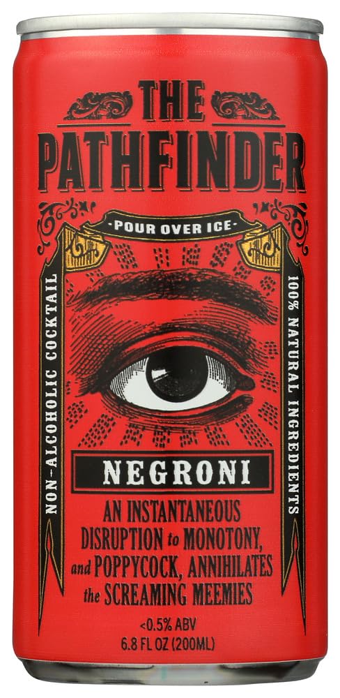 The Pathfinder Negroni 4 Pack bottle back, showcasing premium ingredients and zero alcohol.