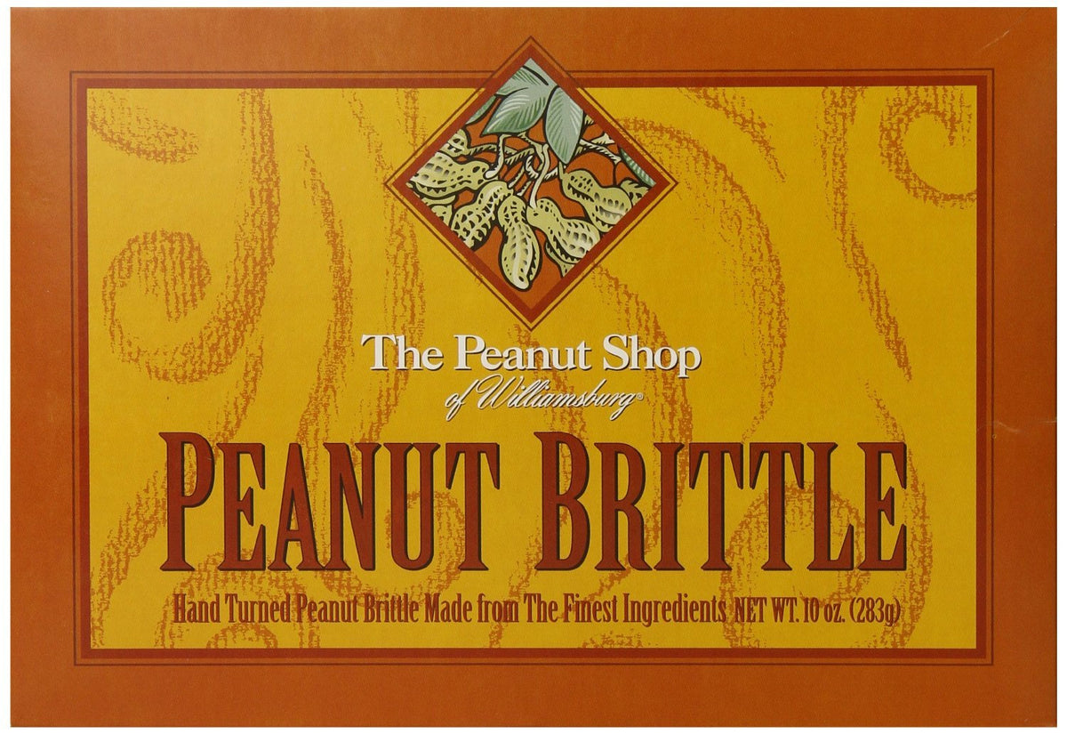 The Peanut Shop brittle box unwraps to reveal giftable peanut brittle