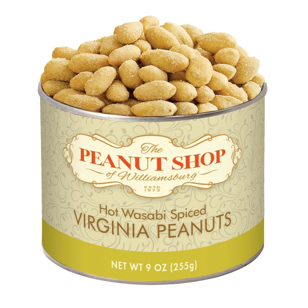 The Peanut Shop of Williamsburg Wasabi Spiced Virginia Peanuts tin for bold party snacking