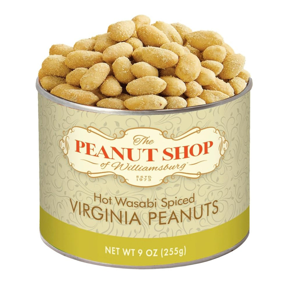 The Peanut Shop of Williamsburg Wasabi Spiced Virginia Peanuts tin for bold party snacking