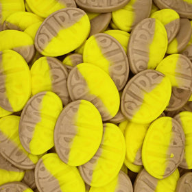 The Penny Candy Store BUBS banana caramel foam oval packaging, fresh and convenient.