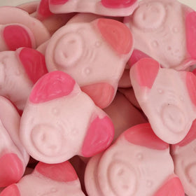 The Penny Candy Store Swedish Pink Gummi Pigs 1lb bag front view, vegan fruit gummies