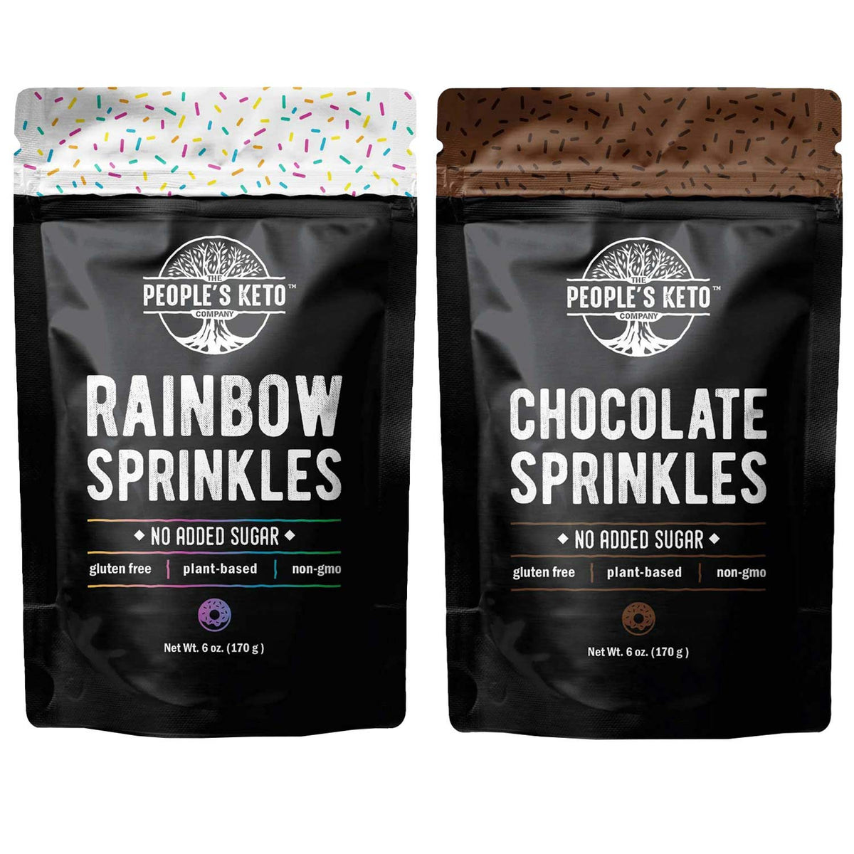 The People's Keto Company rainbow sprinkles in a 6oz jar, keto-friendly dessert topping.