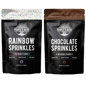 The People's Keto Company rainbow sprinkles in a 6oz jar, keto-friendly dessert topping.