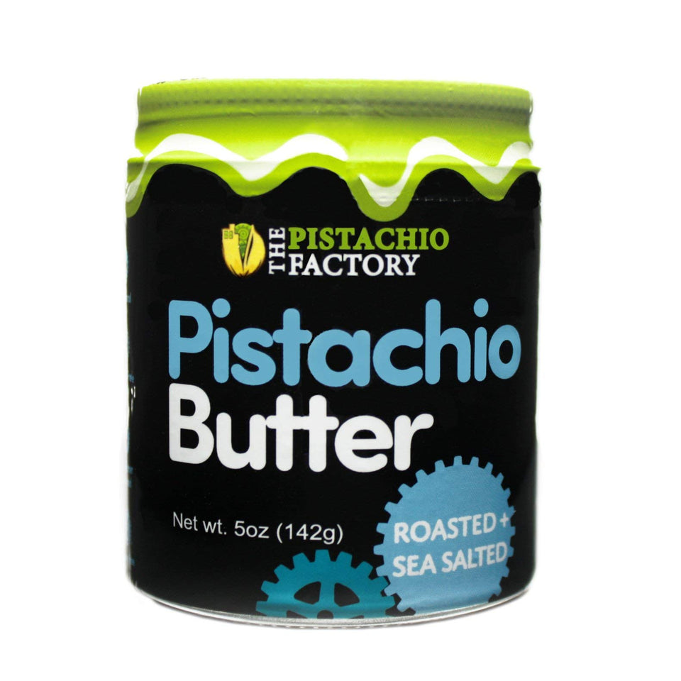 The Pistachio Factory pistachio butter jar with roasted sea salted flavor, creamy spread