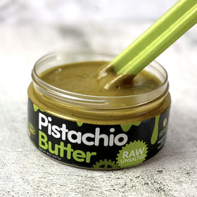 The Pistachio Factory pistachio butter spoon with creamy swirl.