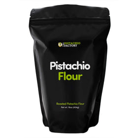 The Pistachio Factory pistachio flour in bag shows fine roasted texture for gluten-free baking