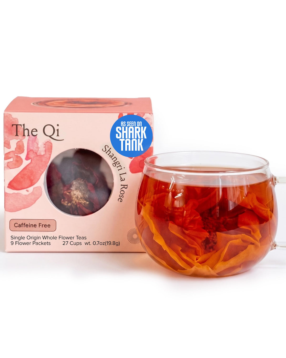 The-Qi Shangri-La Rose Blooming Tea packaging shown as a gift-ready present.