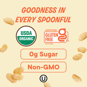 The Real Cereal Company gluten-free cereal label highlighting simple ingredients.