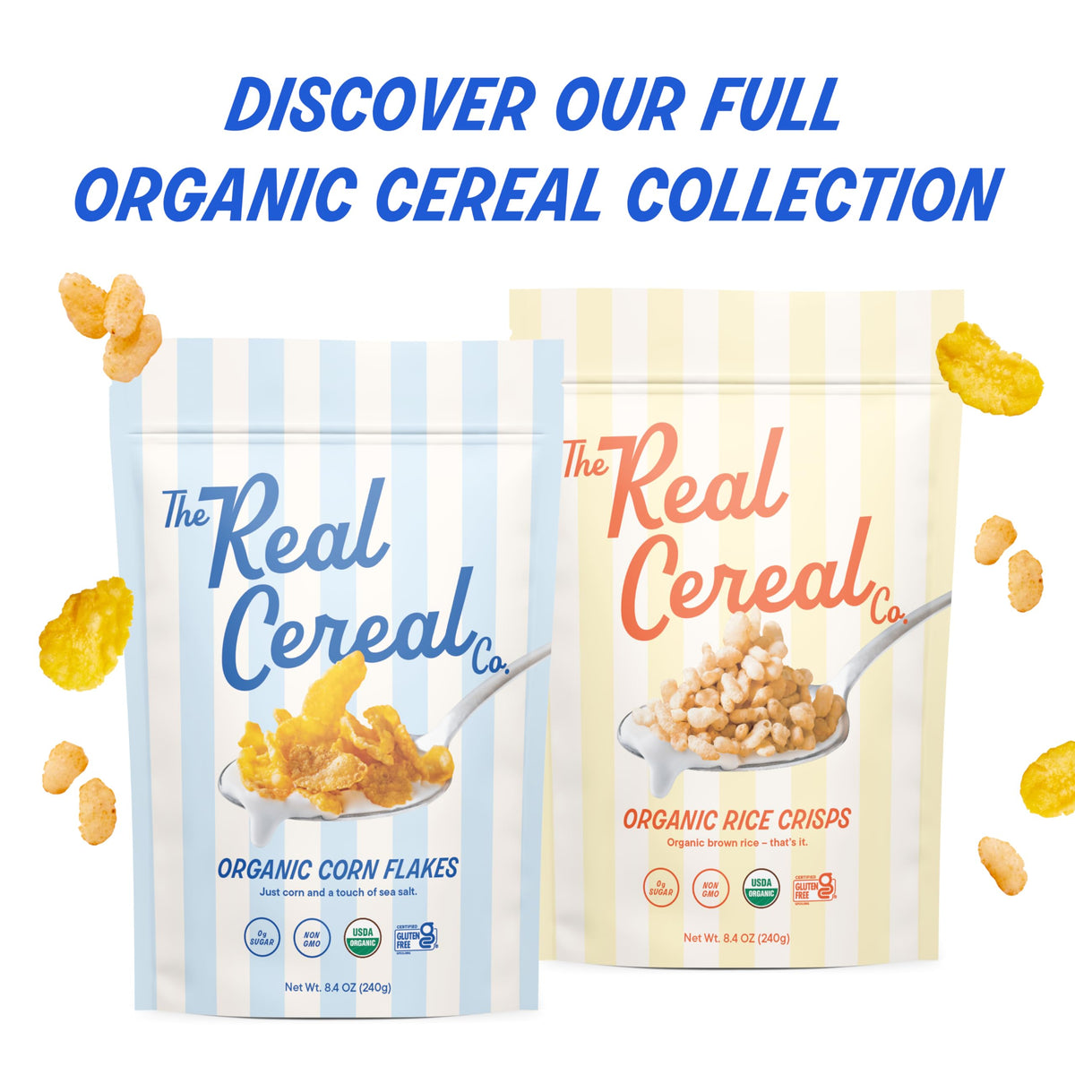 The Real Cereal Company zero sugar packaging, appealing to mindful eaters