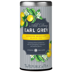 The Republic of Tea All Day Earl Grey Lemon Biscuit tea bags ready for a comforting daily ritual.