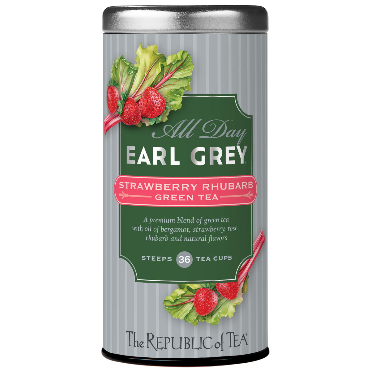 The Republic of Tea All Day Earl Grey Strawberry Rhubarb Green Tea bags ready for daily ritual