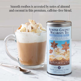 Ingredients label for The Republic of Tea almond coconut macaroon showing kosher and gluten-free notes