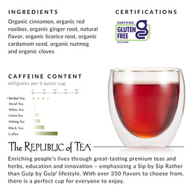 The Republic of Tea Apple Pie Chai ingredients organic on a table.