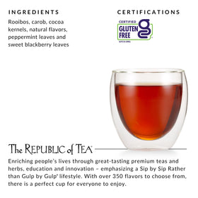 The Republic of Tea Peppermint Cuppa Chocolate aroma promises a soothing, calorie-free treat.
