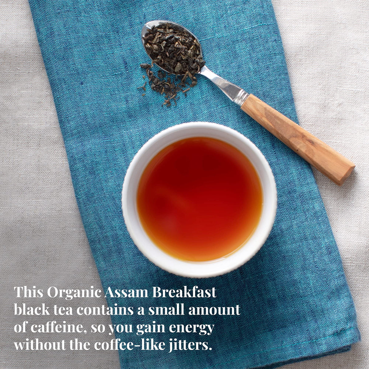 The Republic of Tea Assam Breakfast cup with milk, energizing ritual.