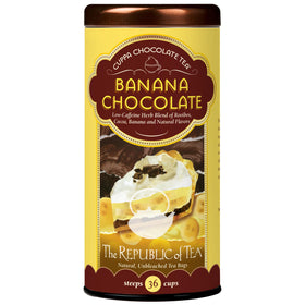 The Republic of Tea Banana Cuppa Chocolate tea bags packshot with indulgent dessert-like flavor