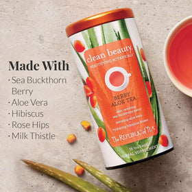 The Republic of Tea Beautifying Botanicals Berry Aloe tea steeps into a fragrant, comforting cup.