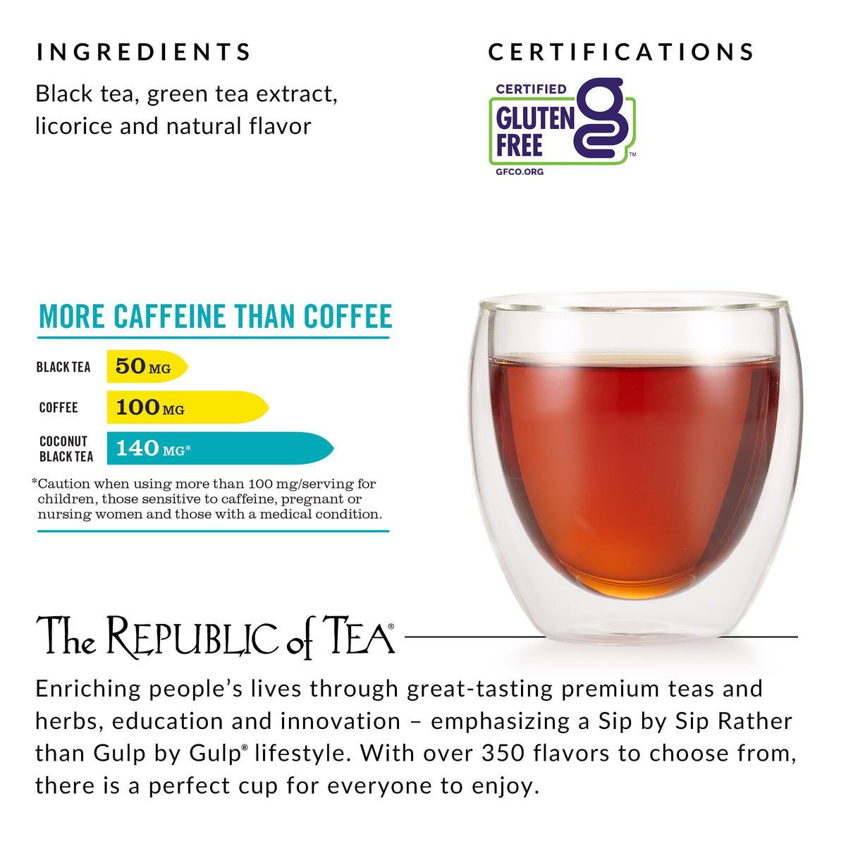 Cup of The Republic of Tea HiCAF Toasted Coconut ready to sip