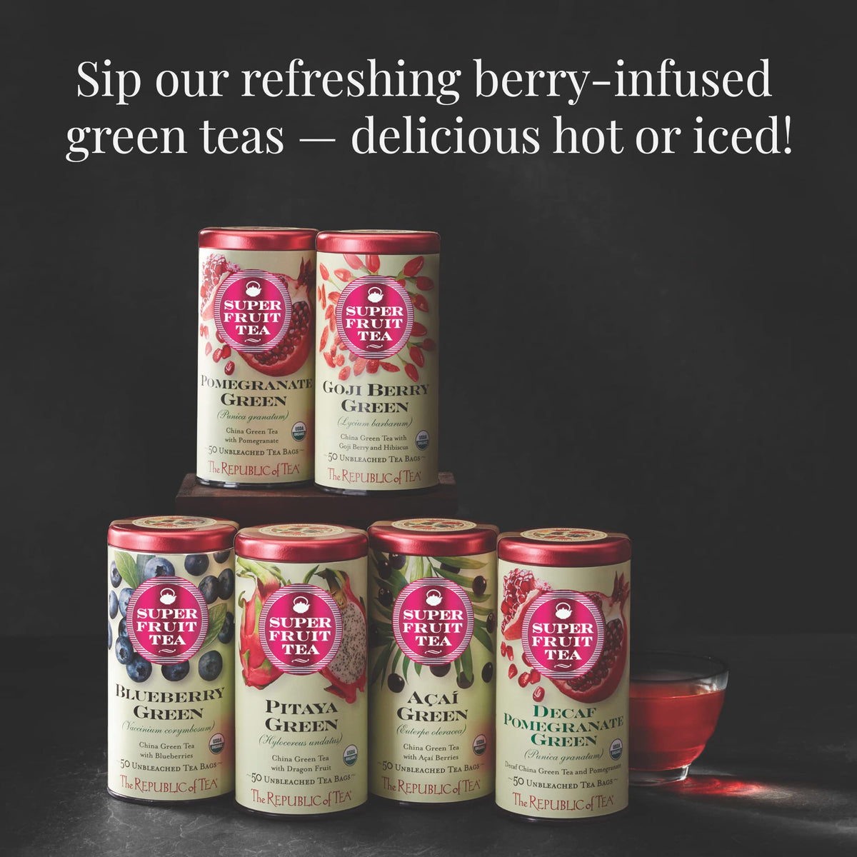The Republic of Tea Blueberry Green Superfruit Tea jar serve for sharing moments.