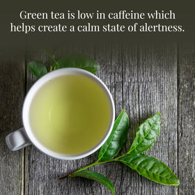 The Republic of Tea Brain Boost SuperGreen cup steaming invites mindful sipping.