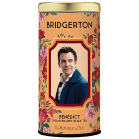 The Republic of Tea Bridgerton Benedict Spiced Brandy Tea packaging showcased for elegant evenings