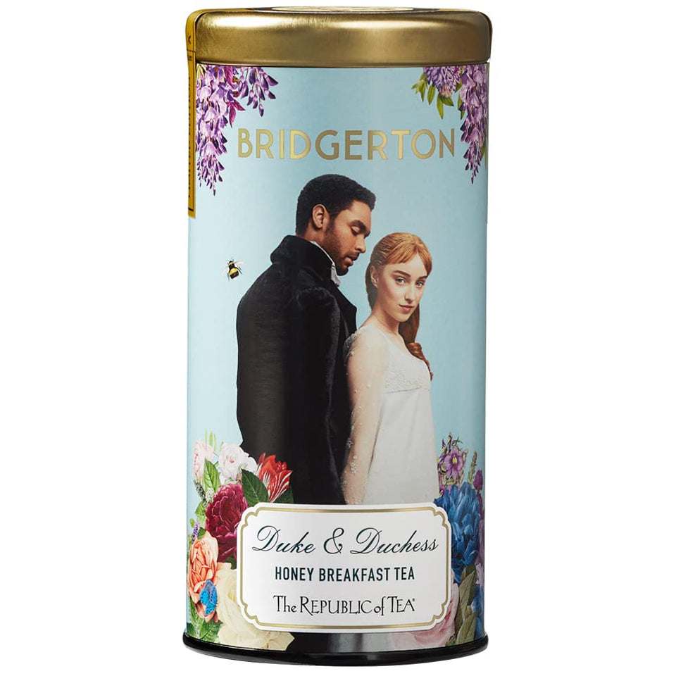 The Republic of Tea Bridgerton Duke & Duchess tea bags releasing rich aroma for a refined ritual