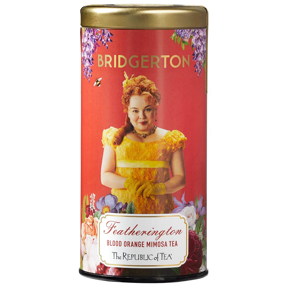 The Republic of Tea Bridgerton Blood Orange Mimosa tea bags ready to brew a fragrant, refreshing moment.