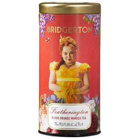 The Republic of Tea Bridgerton Blood Orange Mimosa tea bags ready to brew a fragrant, refreshing moment.