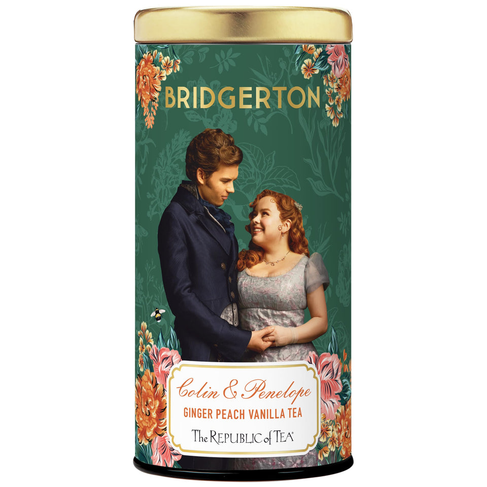 The Republic of Tea Bridgerton ginger peach vanilla tea bags for a fragrant afternoon ritual.