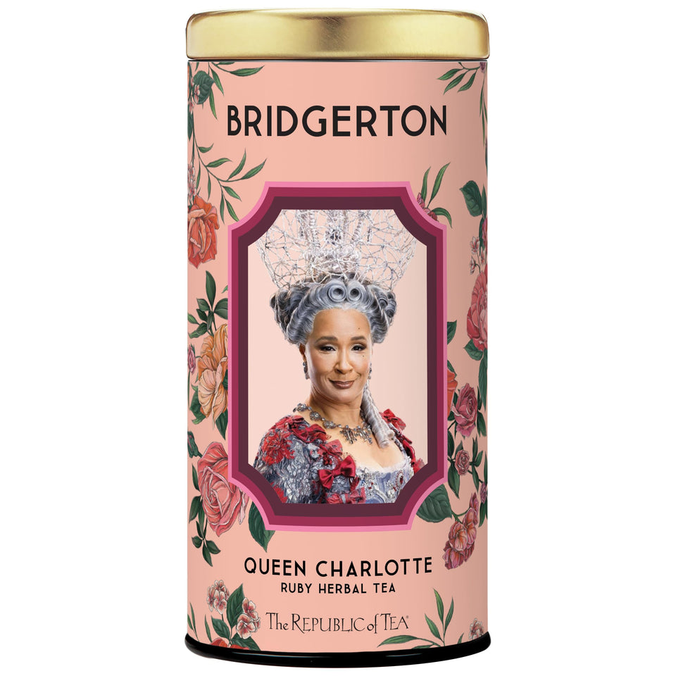 The Republic of Tea Bridgerton Queen Charlotte Ruby tea bag ready for a regal brew