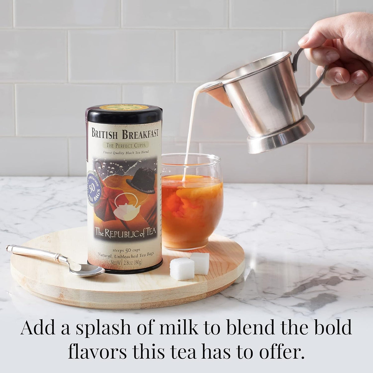 The Republic of Tea British Breakfast steeping to amber color, ideal for a morning ritual.