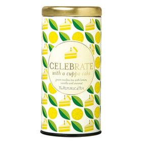 The Republic of Tea Celebrate With A Cuppa Cake tea bags close-up perfect for a cozy afternoon.