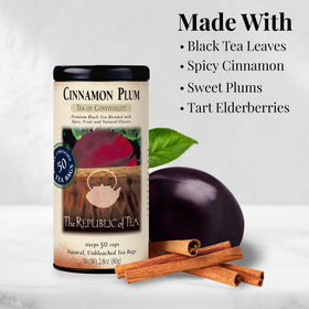 The Republic of Tea Cinnamon Plum Tea spiced black tea aroma energizing your kitchen.