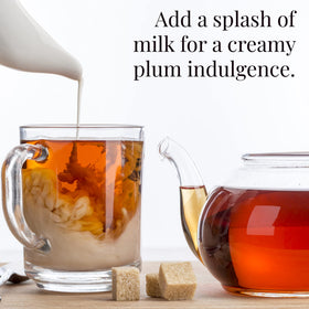 The Republic of Tea Cinnamon Plum Tea steeping for 3–5 minutes to extract flavor.