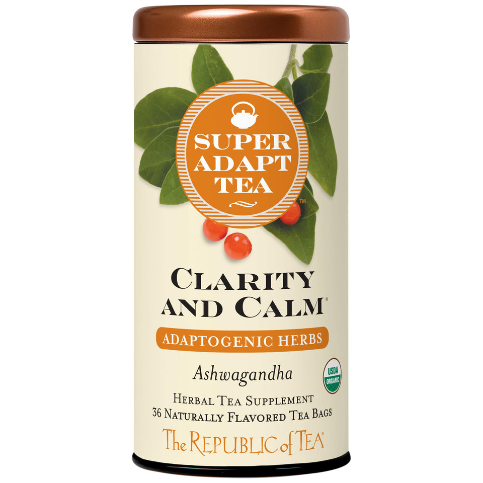The Republic of Tea Clarity and Calm SuperAdapt tea bag front view for calm focus