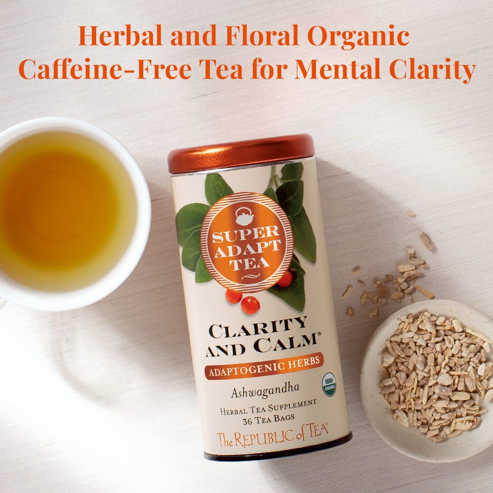 The Republic of Tea Clarity and Calm tea bag closeup showcases organic ingredients and soothing aroma