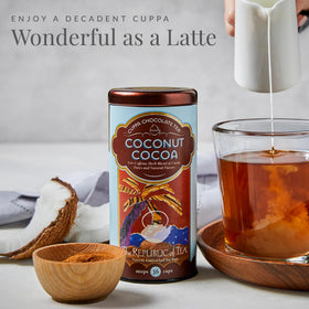 The Republic of Tea Coconut Cocoa Cuppa Chocolate tea bags closeup of cocoa aroma.