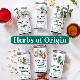 The Republic of Tea compostable tea bag with herbs origin, supporting waste-reducing kitchen habits.