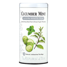 The Republic of Tea cucumber mint white tea bags on display for a refreshing low-caffeine cup