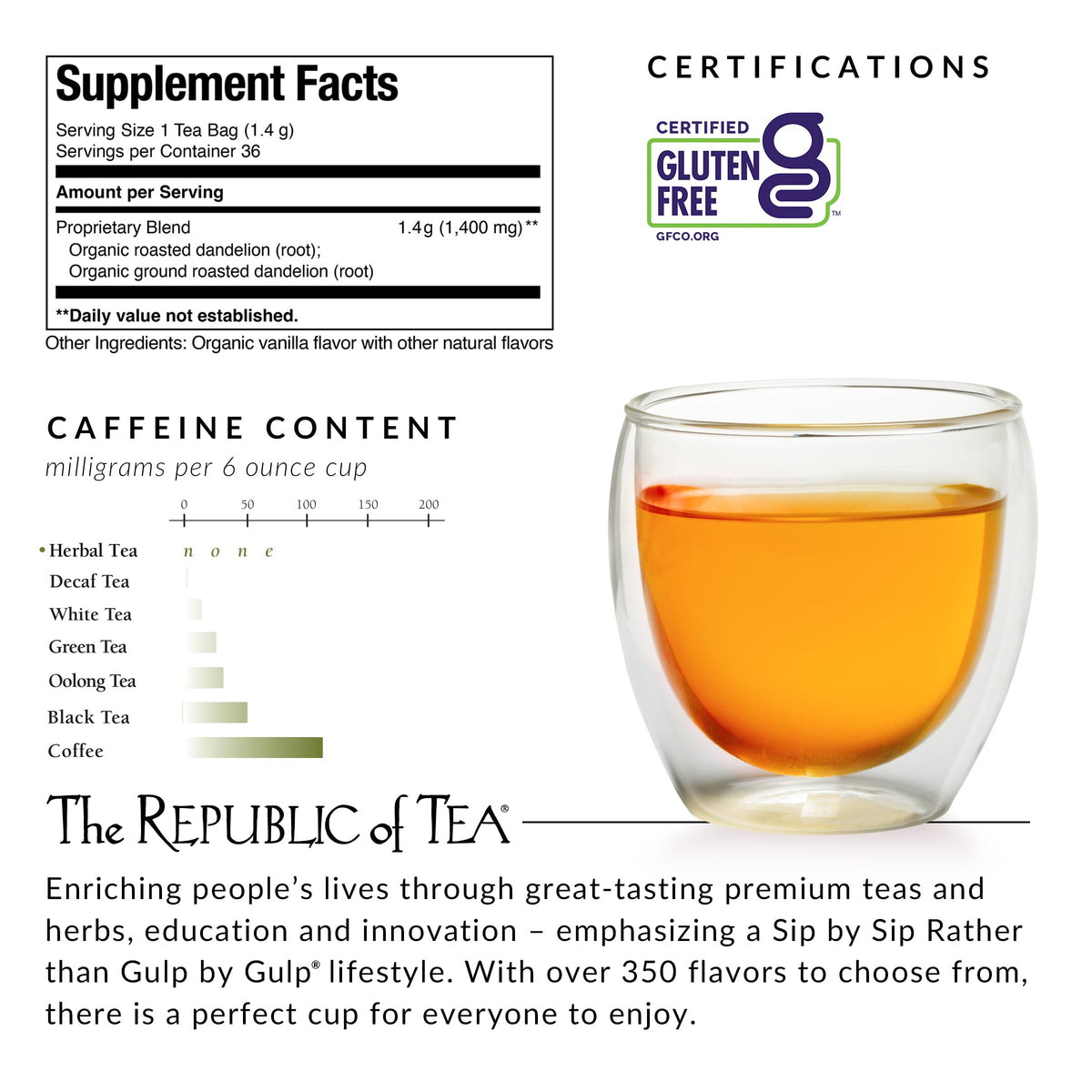 Dandelion SuperHerb tea poured over ice creates a refreshing cool option.