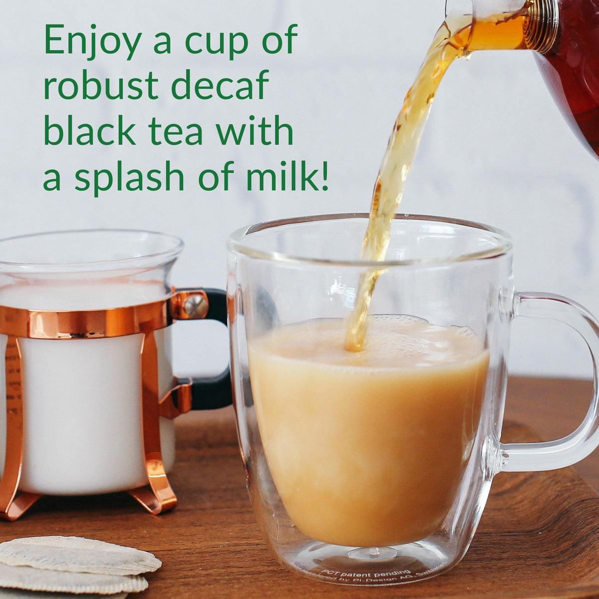 Tea bags ready to steep offer flavorful, caffeine-free British breakfast.