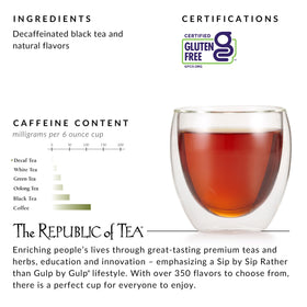 The Republic of Tea ingredients: decaffeinated black tea and natural vanilla almond flavors.