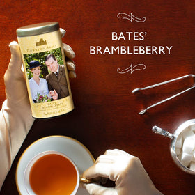 Close-up of Bates' Brambleberry tea leaves showing rich, dark blend.