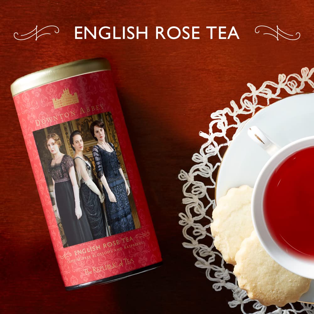 The Republic of Tea Downton Abbey English Rose Tea tea bags ready to steep
