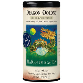 The Republic of Tea Dragon Oolong tin front view for daily ritual.