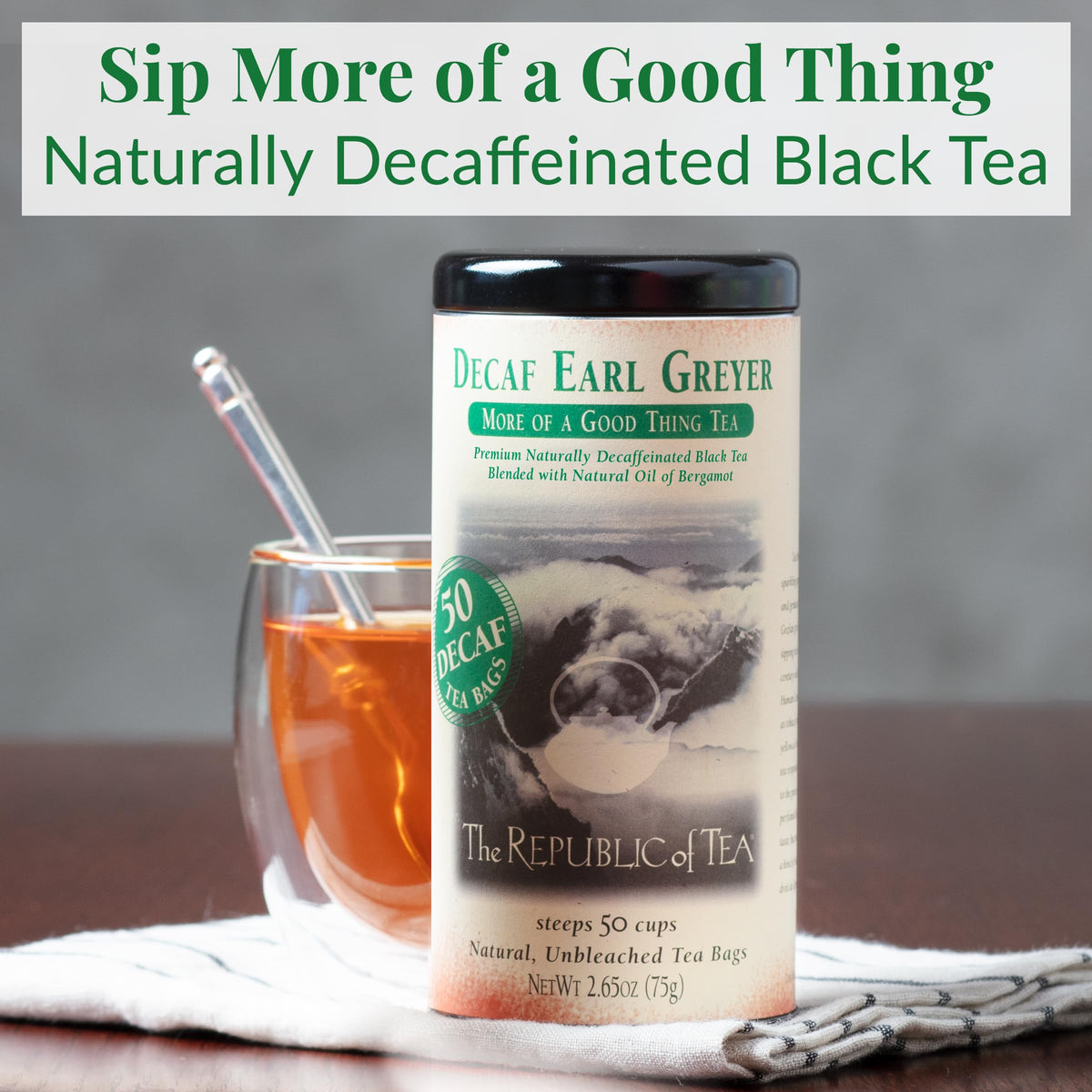 Earl Greyer Decaf Tea bags ready for a soothing, caffeine-free cup.