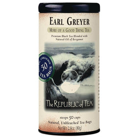The Republic of Tea Earl Greyer tea tin front view for quick daily brewing.