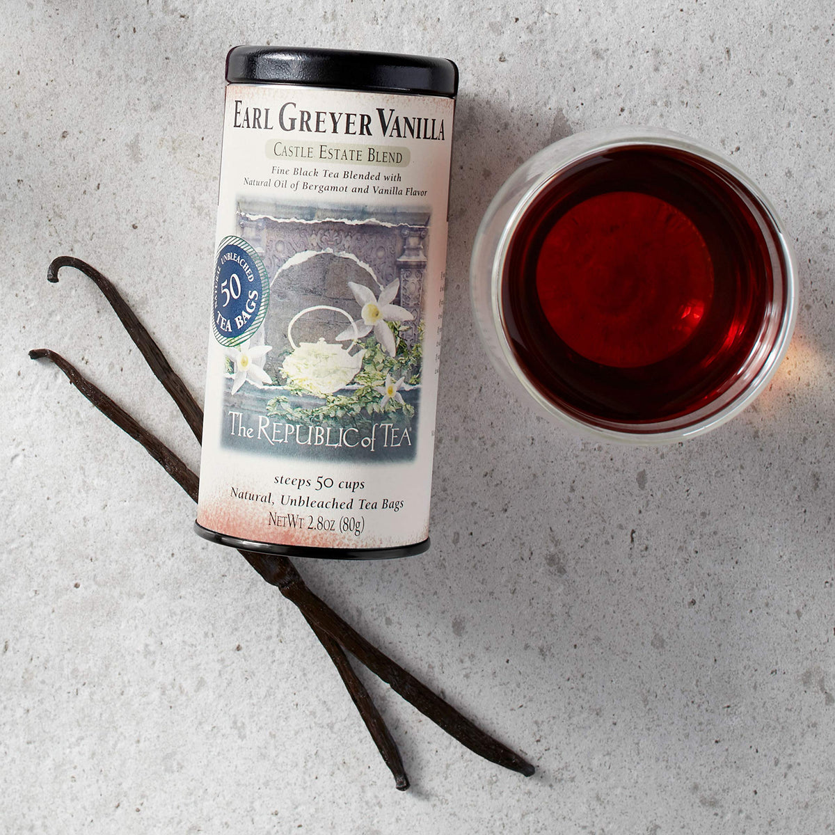 The Republic of Tea Earl Greyer Vanilla tea bags ready for a bold morning brew