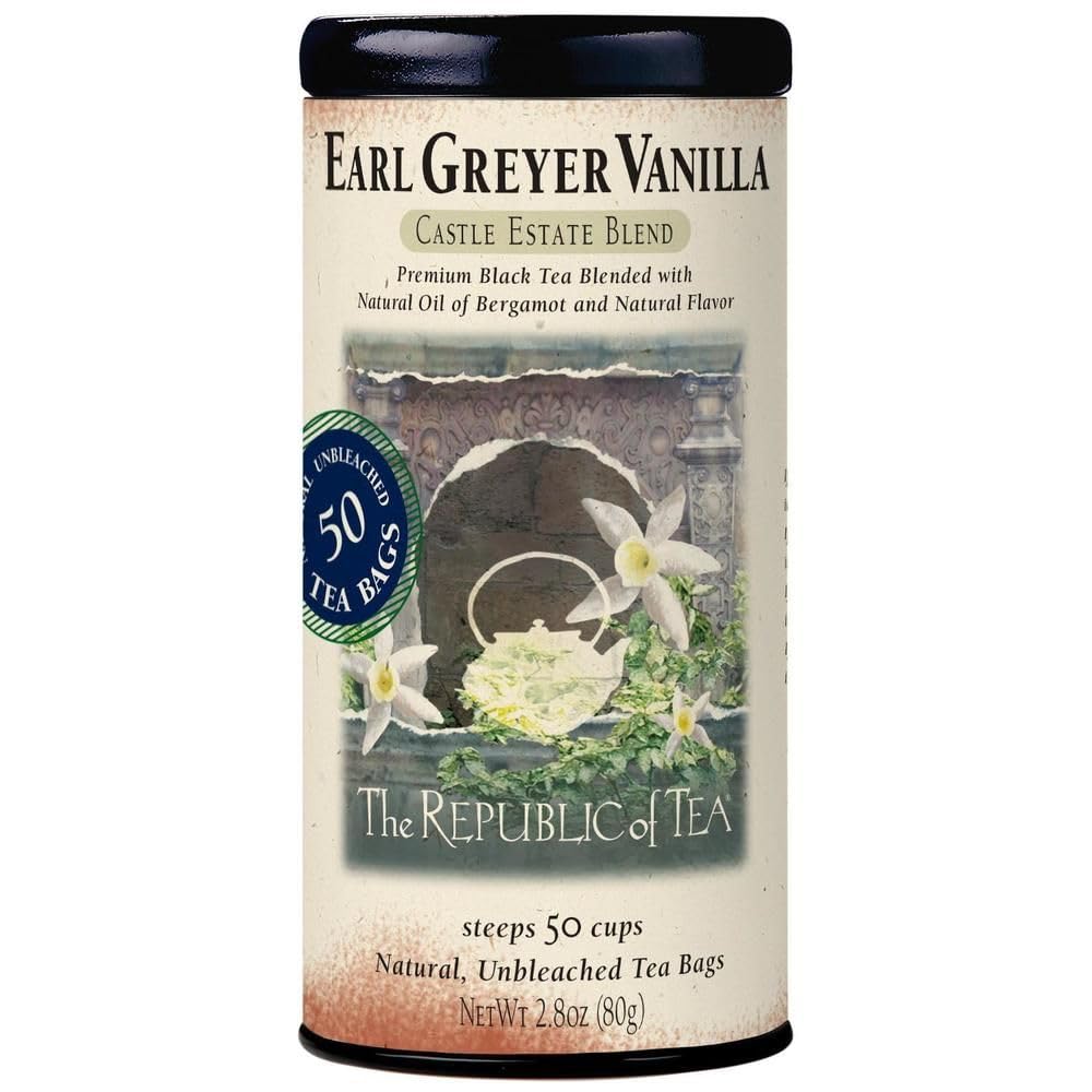 The Republic of Tea Earl Greyer Vanilla tea tin with bergamot aroma for a refined afternoon ritual